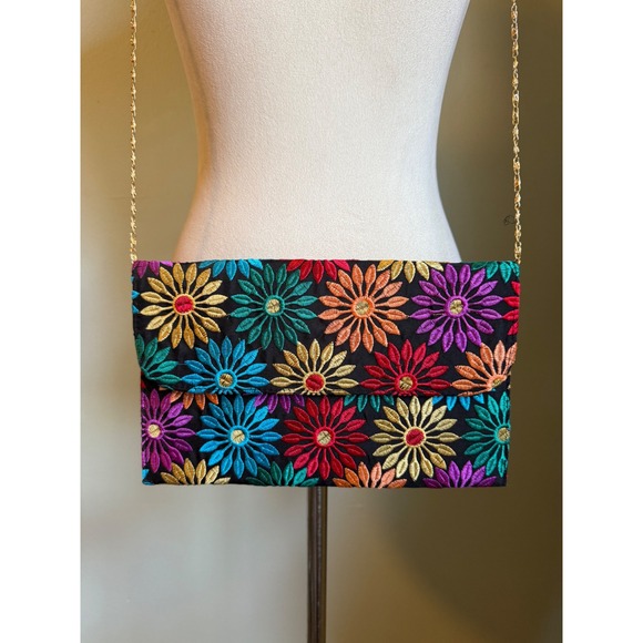 Handbags - Floral Embroidered Clutch Crossbody Bag Multi Colorflower fairyboho whimsi retro